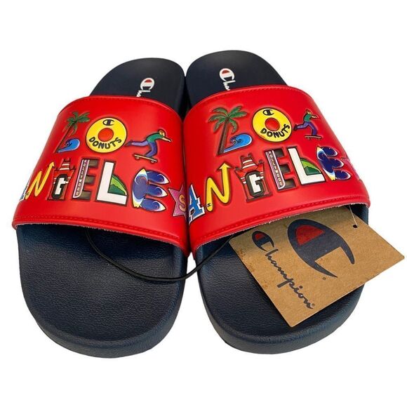 NEW Champion Men's IPO LA Los Angeles Scarlet Navy Slide Sandals - Picture 1 of 5
